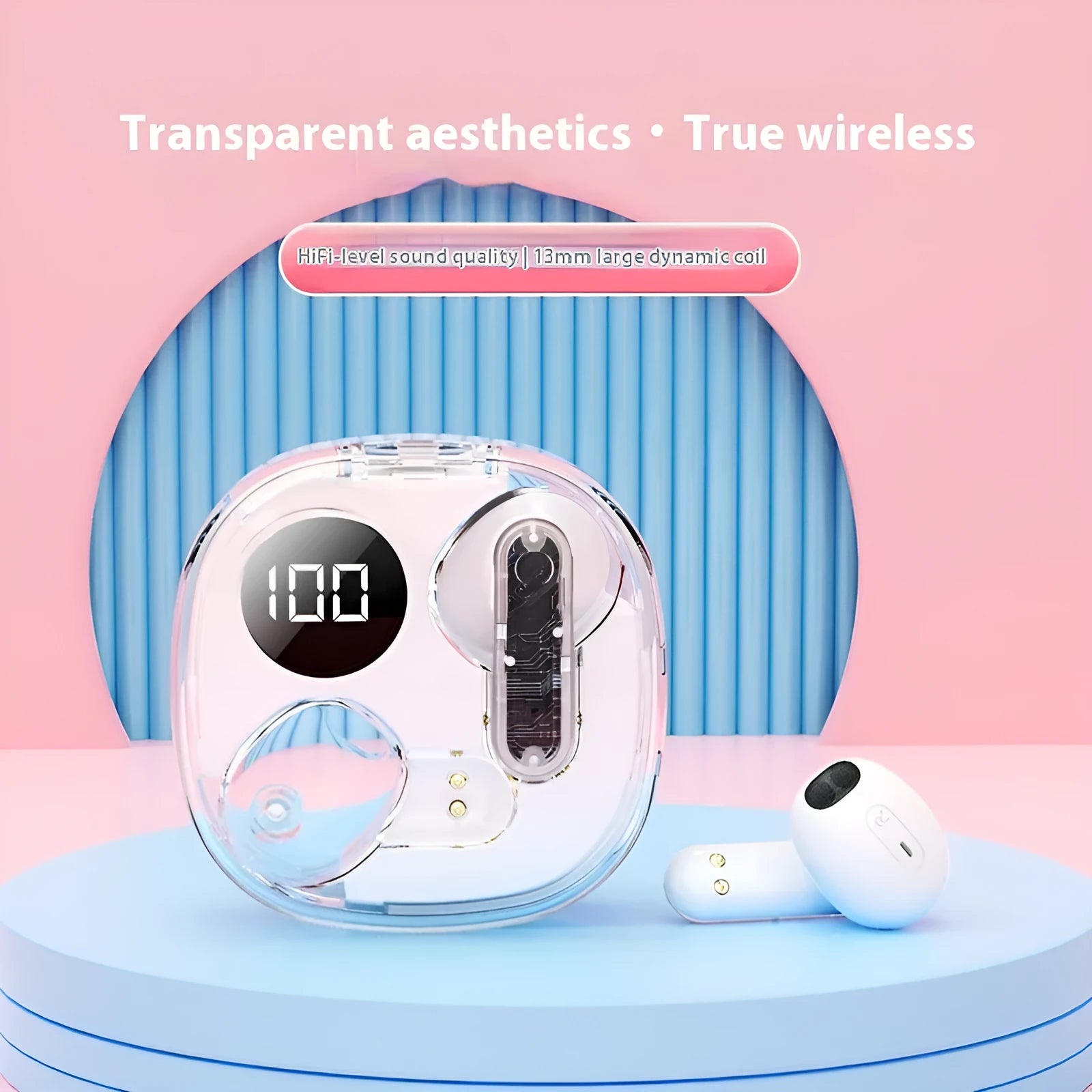 TWS capsule Bluetooth headset with digital display in black, five colour options, in-ear plastic design