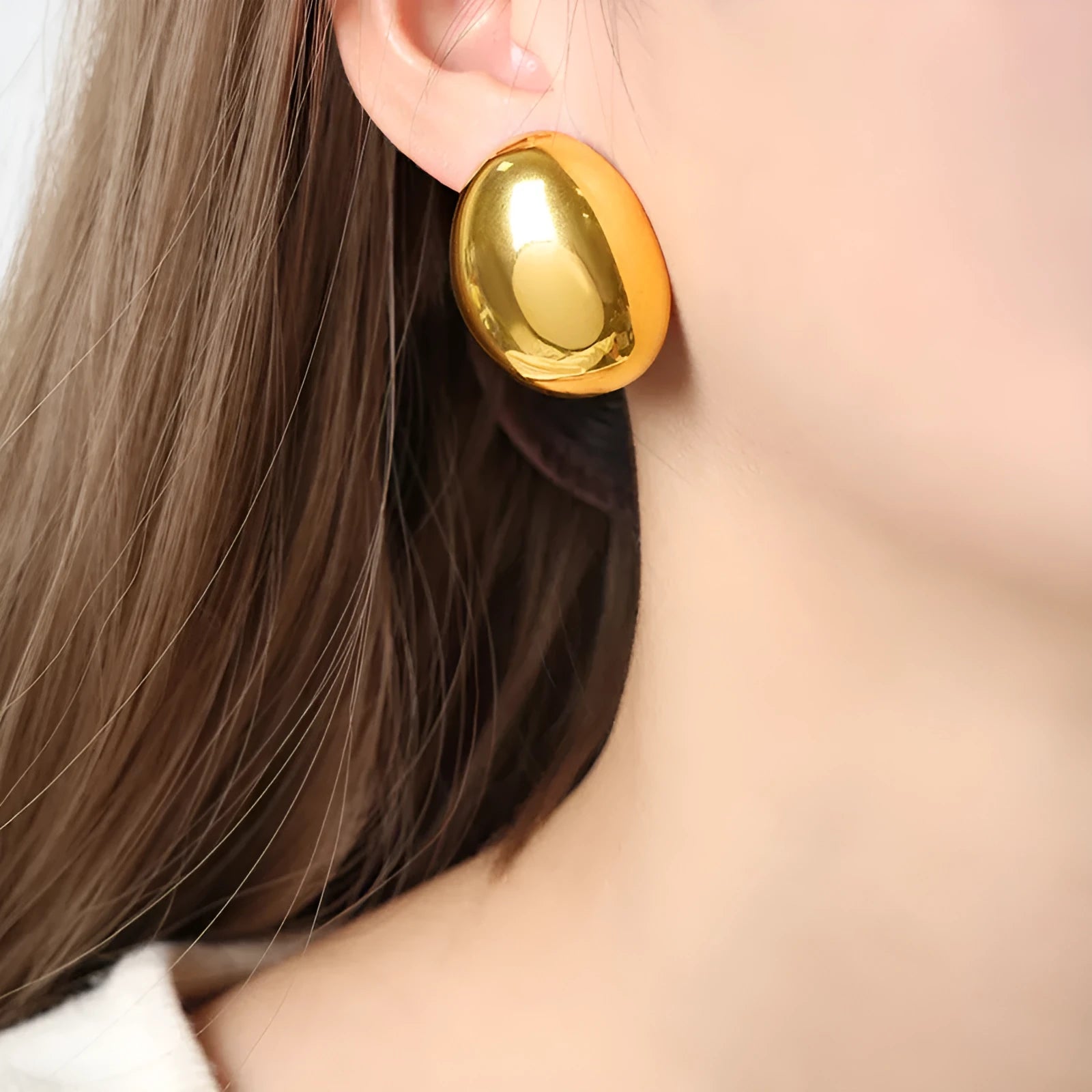 Geometric line earrings with stainless steel electroplated 18k gold glazed surface ear studs