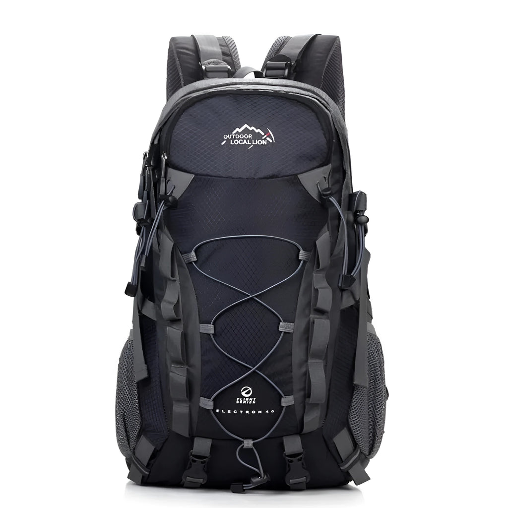 Green outdoor sports backpack with 20-35L capacity for hiking and camping activities