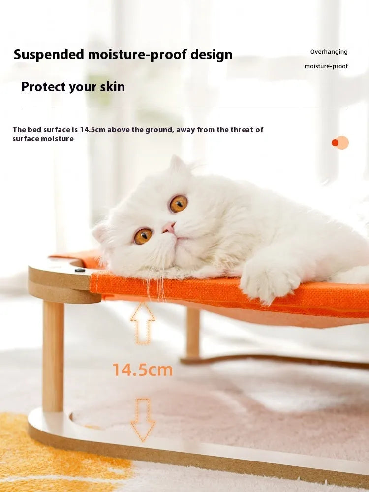 Washable wooden cat hammock bed, 46 x 46cm orange camp bed for cats and small dogs