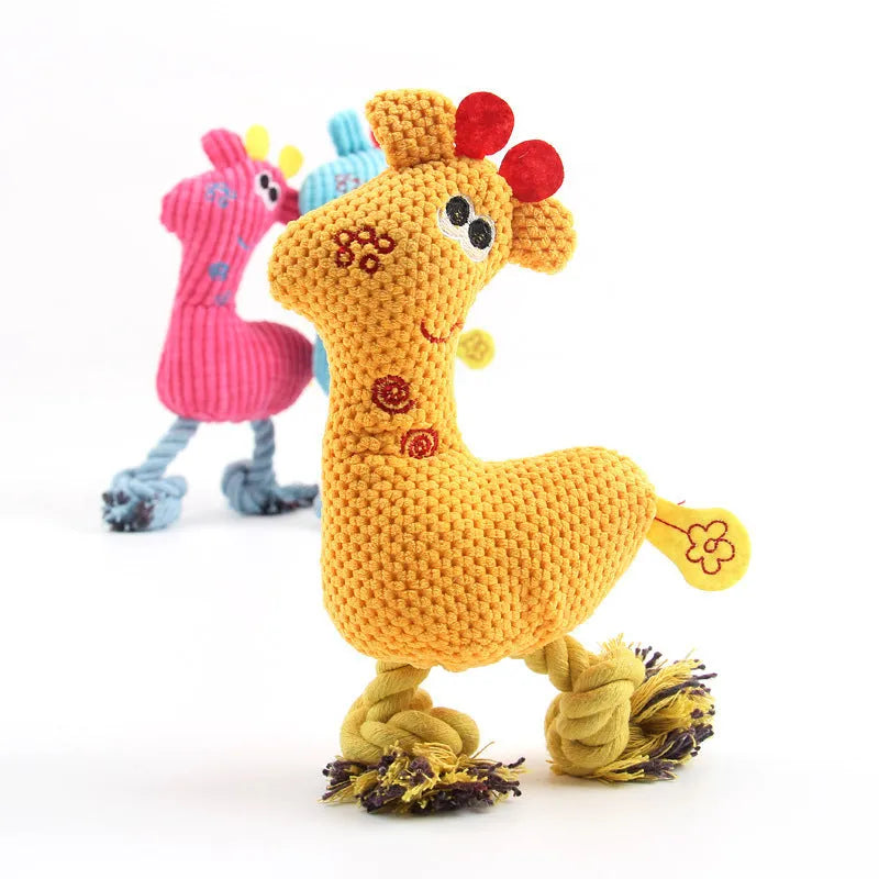 Blue deer-shaped plush pet toy with corn grain texture and sound squeaker