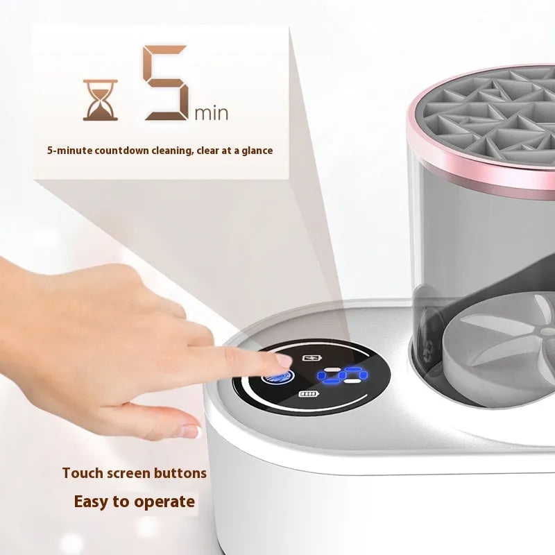 HZ-008 automatic electric makeup brush cleaning and drying station with silicone bowl.