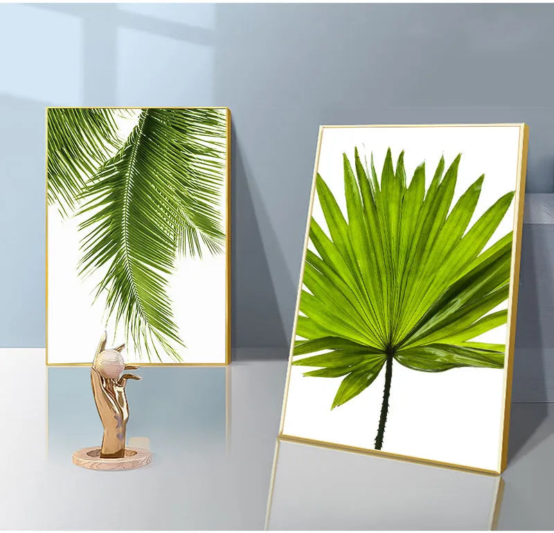 Frameless green plant canvas painting wall art, multiple sizes 10x15cm to 60x90cm, style A B C