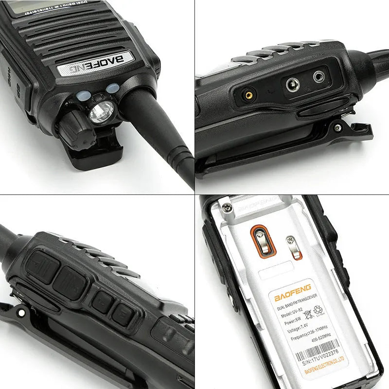 BF-UV82 8W walkie talkie in Black with 1800mAh lithium battery, 50Ω antenna and AU EU UK US plug options