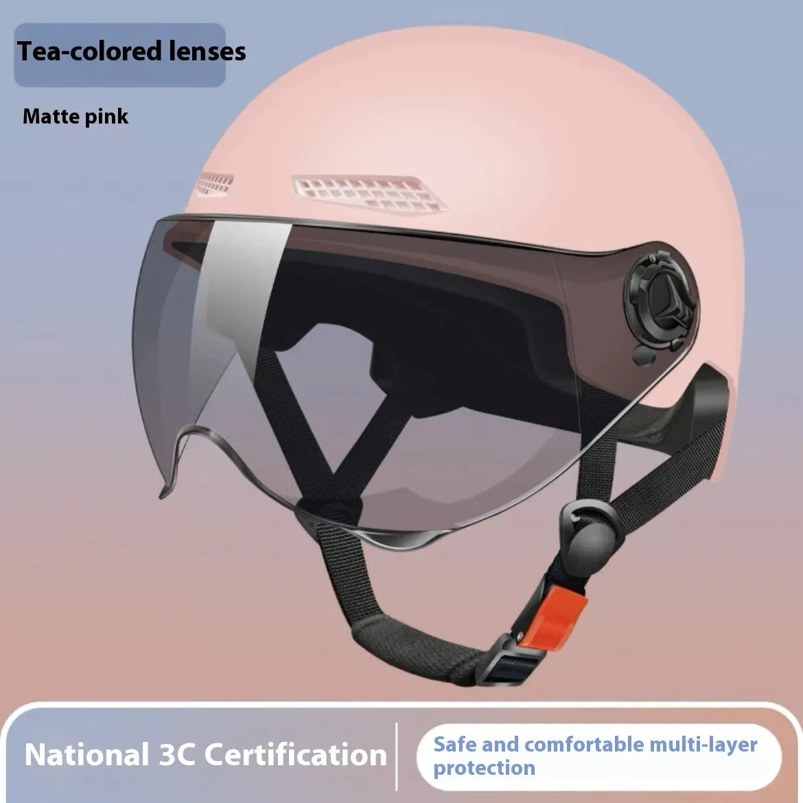 3C certified full-face electric motorcycle helmet with sun visor in light pink colour