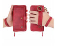 Black imitation leather zipper wallet phone case open to show card slots and phone space.