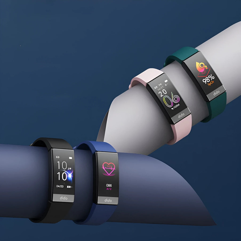 Y6 Black smart bracelet with a 1.1-inch screen displaying health metrics on a wrist.