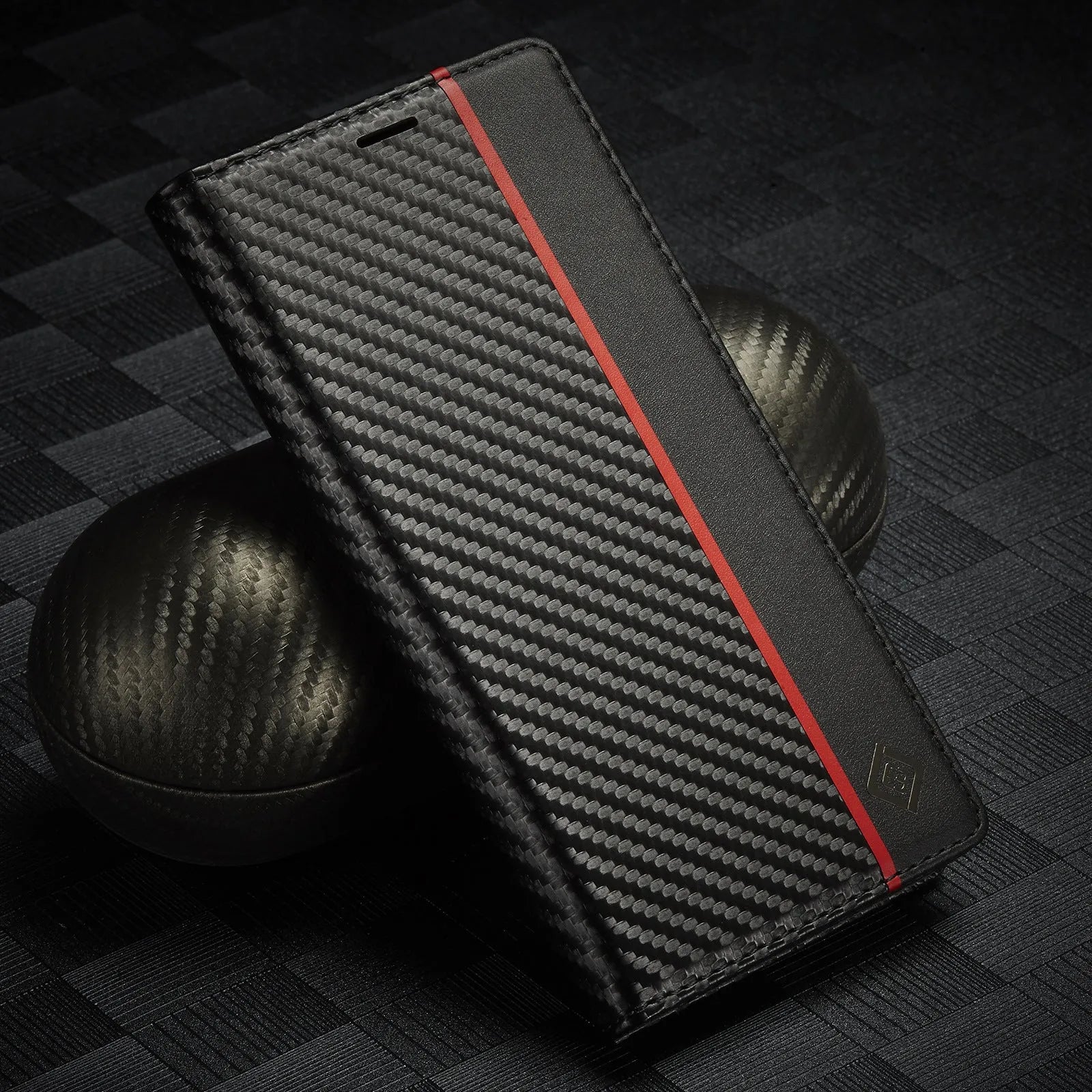 Flip leather phone case with carbon fibre magnetic mixed style in horizontal colour for iPhone