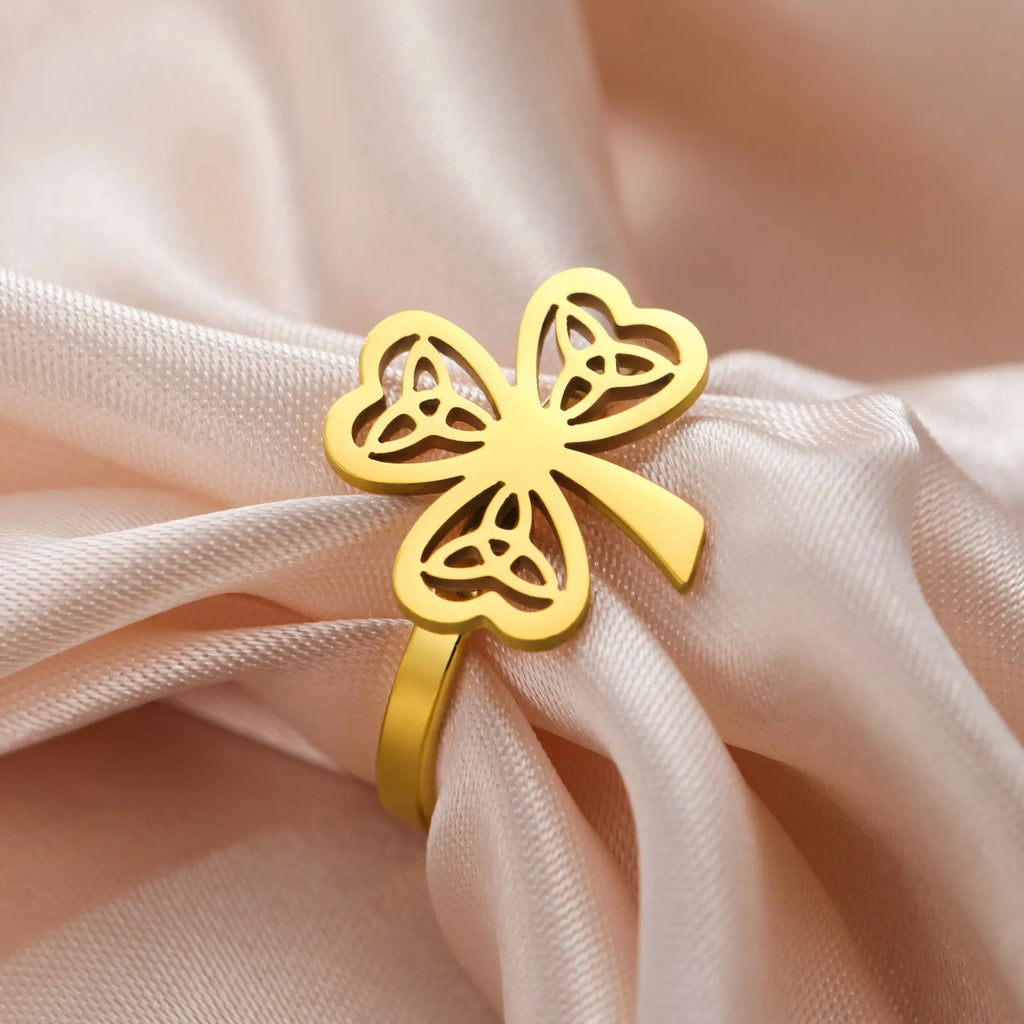 Stainless steel hollow fashion ring in gold or steel colour finish