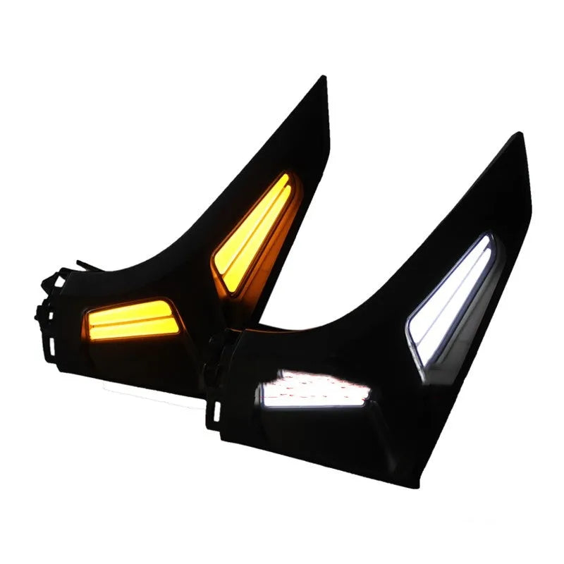 Pair of LED turn signal lights for Yamaha NMAX155 scooter in blue-yellow colour.