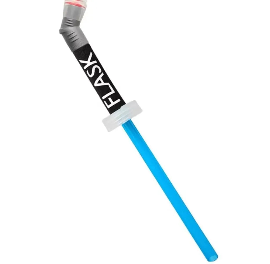 Portable plastic drinking straw with suction tube for outdoor hydration during mountain biking.