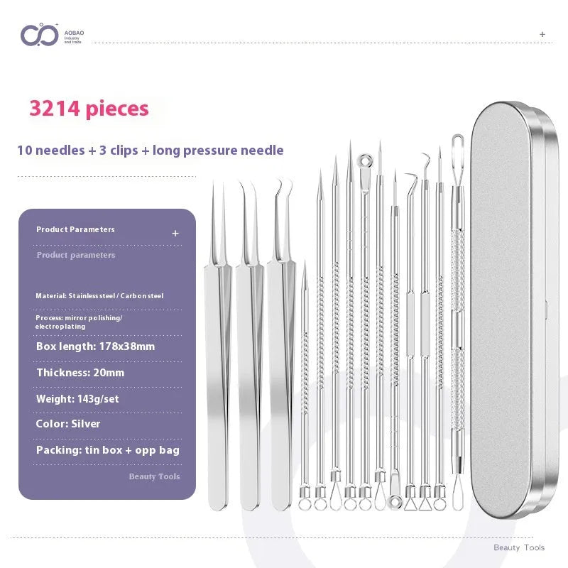 4-piece silver metal acne needle set with ultra-fine pointed tips for skin care
