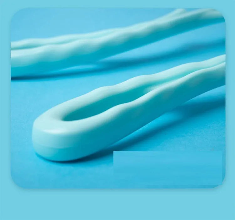 Blue handheld neck and shoulder massager with pressure nodes showing 360-degree rotation.