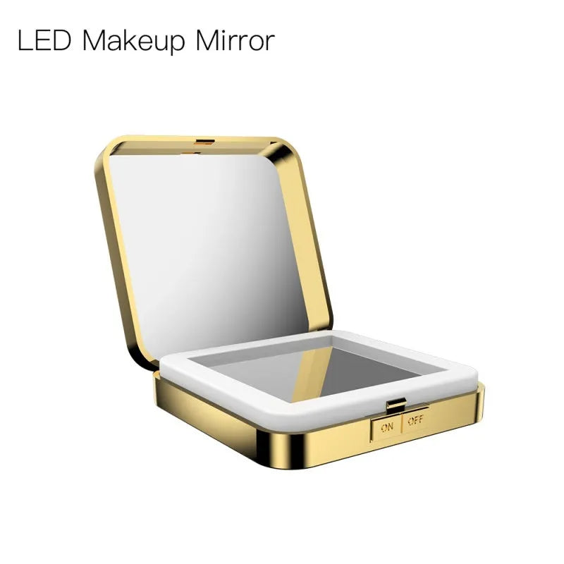 Makeup mirror with dual reflection surfaces and adjustable lighting in black or white colour options