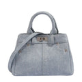 Women's denim-style shoulder bag in soft PU material with standard size and polyester lining