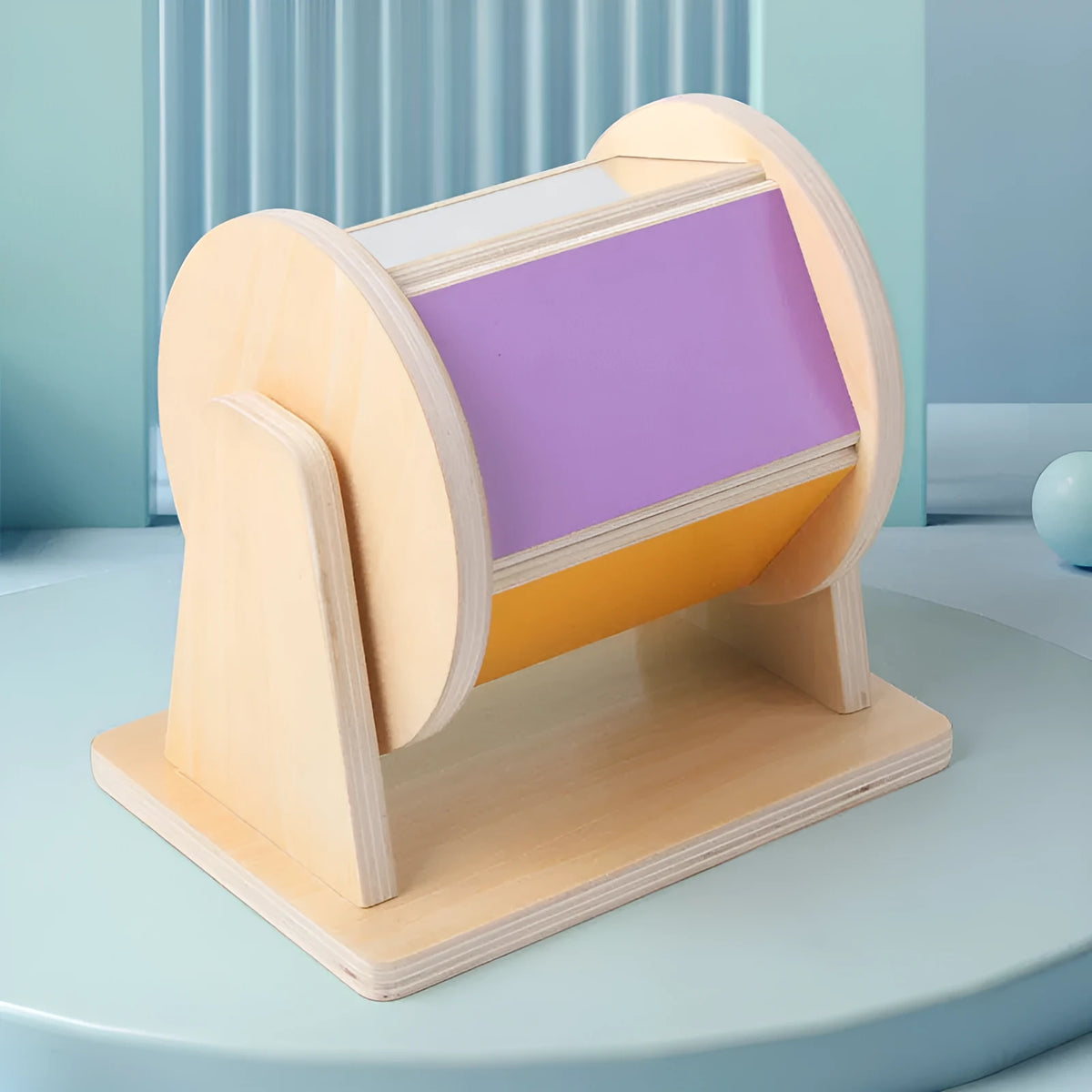 Wooden five-sided textile drum for infants aged 0-3 years, 17.5 x 15 x 12.5 cm, 042 colourway
