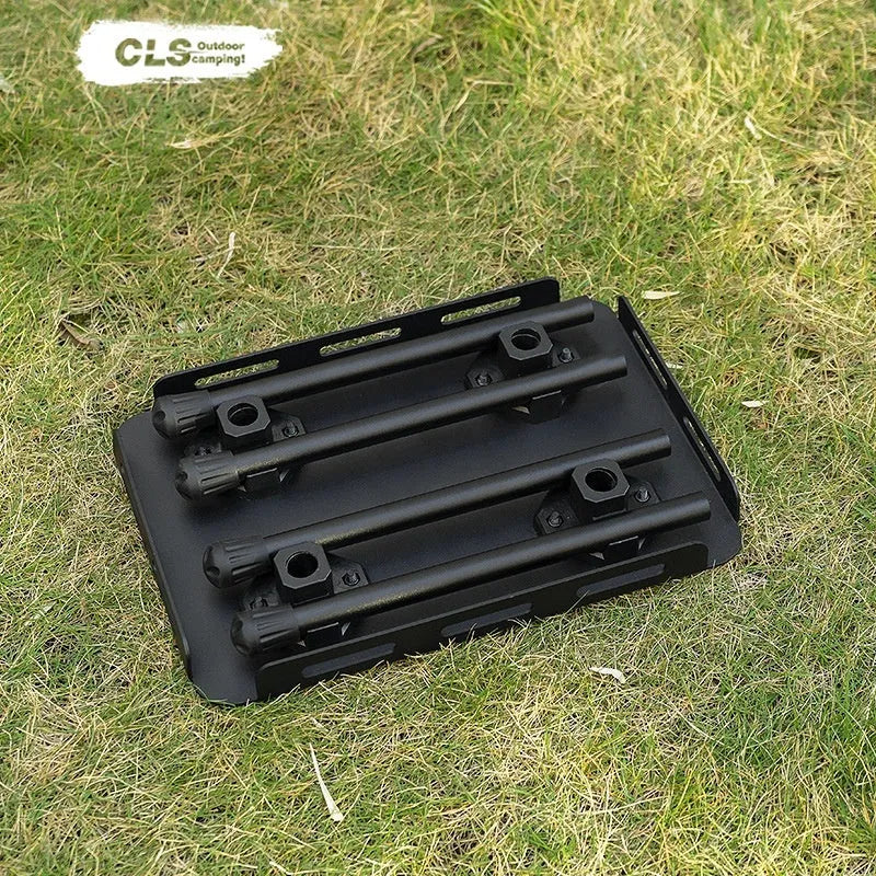 CLS aluminium dual-use camping stool converted into a small table with a green Pu mat cushion