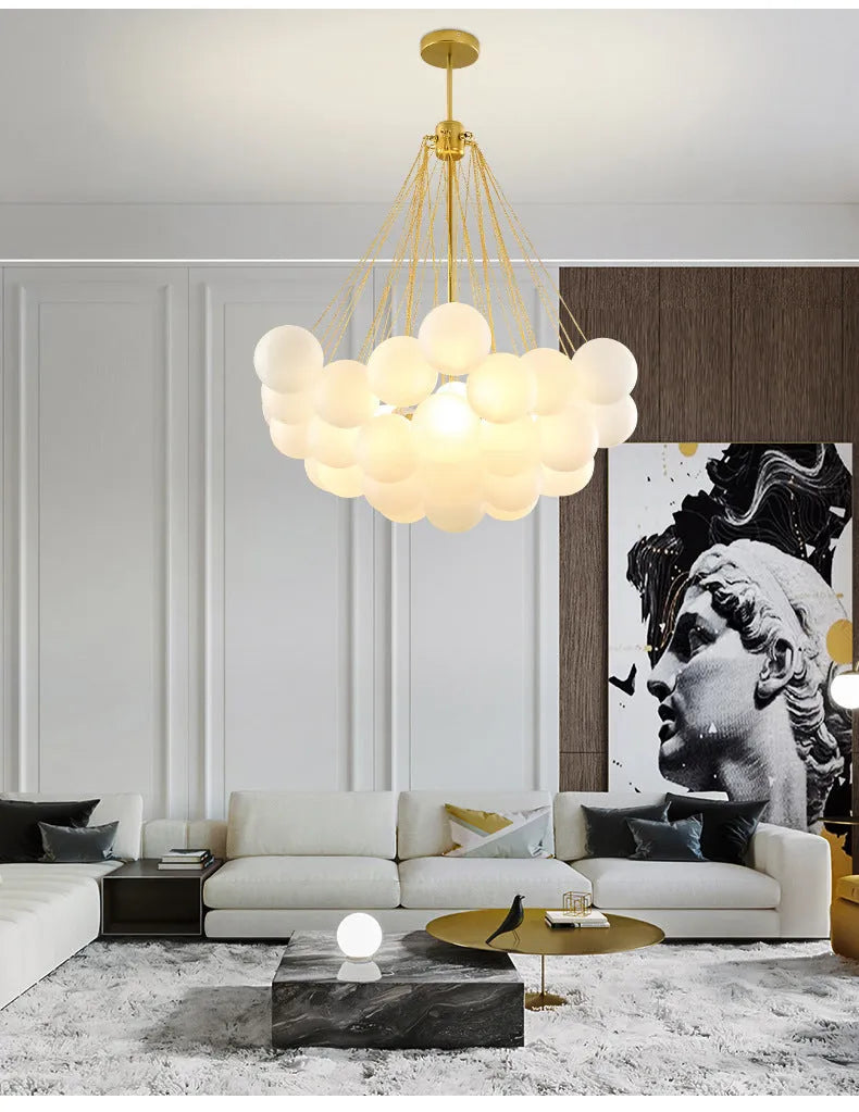Glass bubble pendant lamp in gold or black, adjustable 0.5m height, for living room ceiling lighting