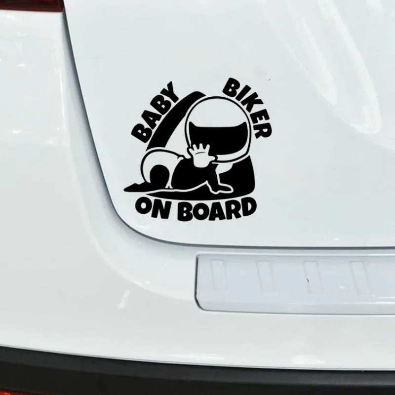 Reflective BABY ON BOARD car sticker measuring 14.5cm by 15cm in black and white colour options