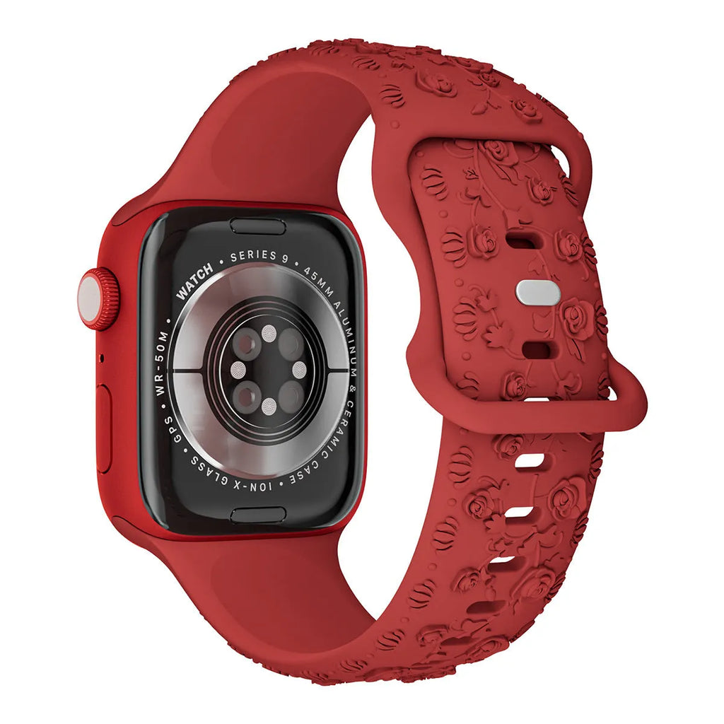 Embossed rose silicone Apple Watch strap in multiple colours for 38/40/41mm and 42/44/45mm case sizes