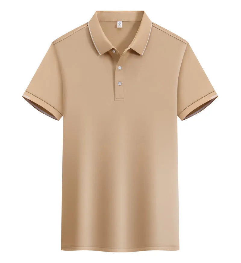 Cotton blend short sleeve polo shirt in loose fit showing colour options