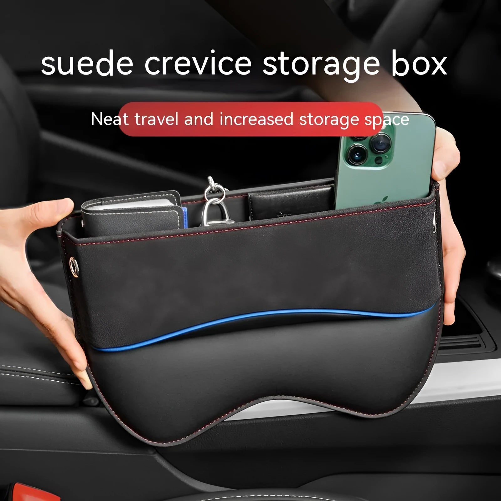 Leather car seat storage box in choice of five colours with waterproof construction