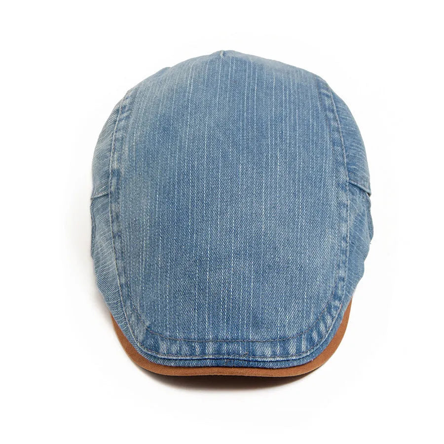 Men's adjustable cotton beret hat with dome crown in blue, light blue, black, or dark blue for spring and autumn.
