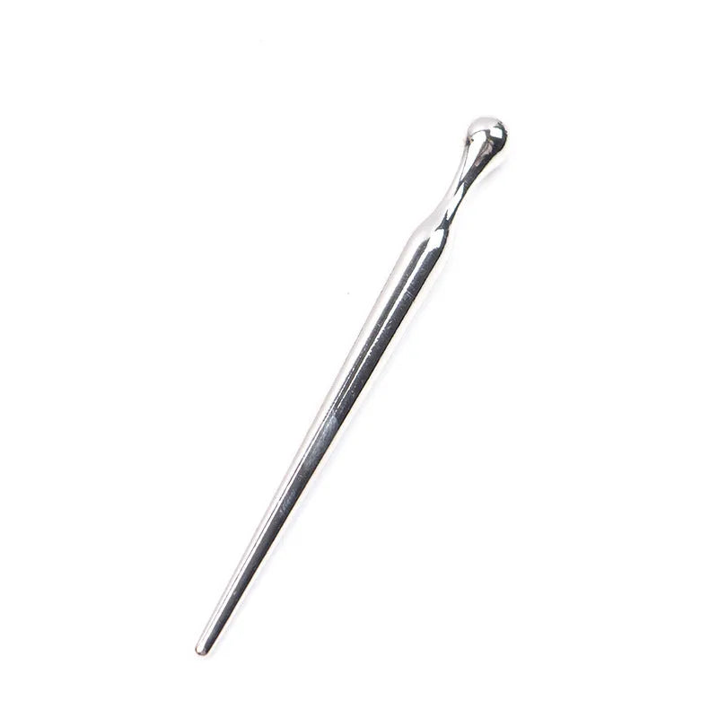 Silver metal urethral plug stick with graduated round beads and horse eye base