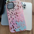Transparent TPU phone case with pink and blue petal pattern for iPhone models
