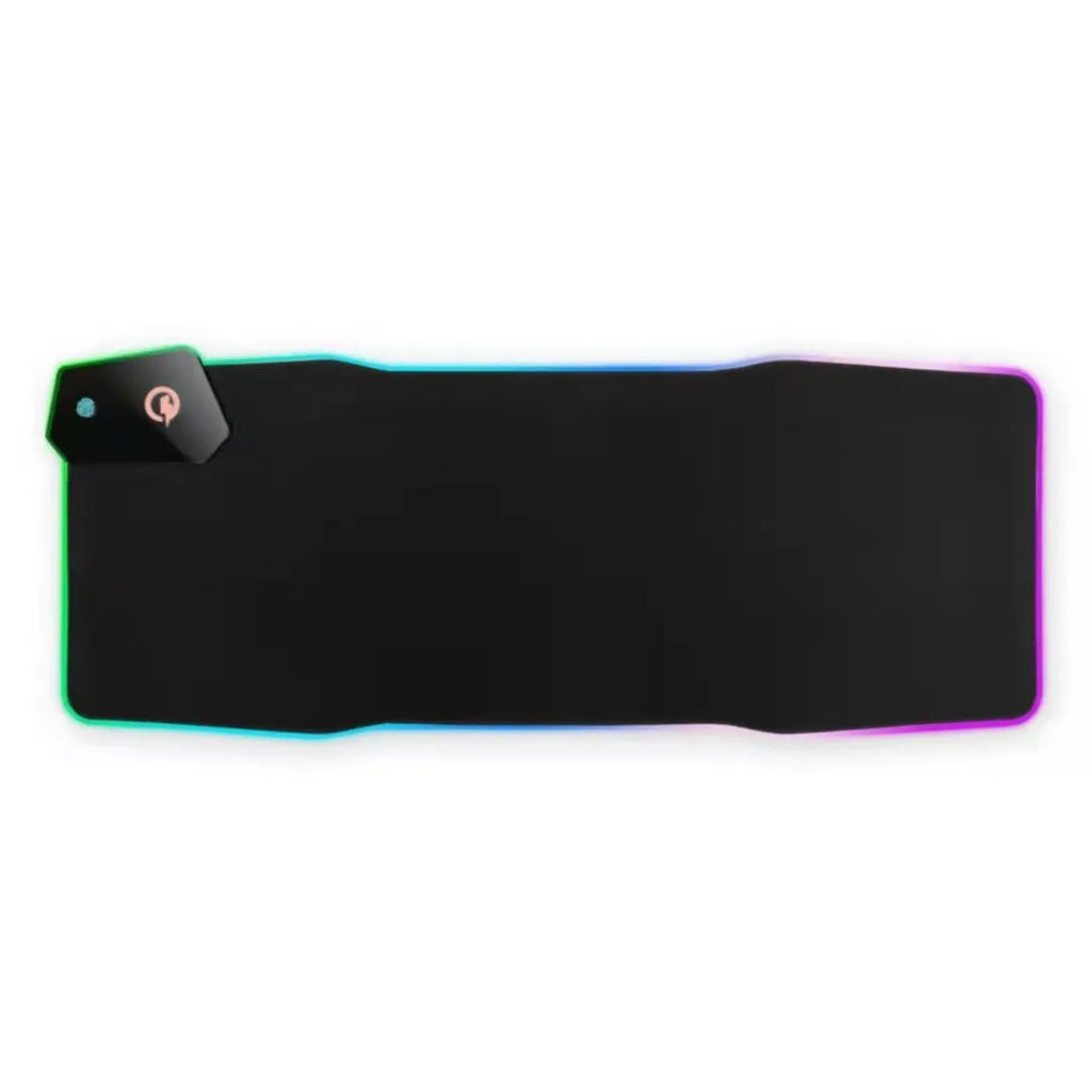 300x800mm black gaming mouse mat with mech-style graphics, luminous interface, and non-slip rubber base