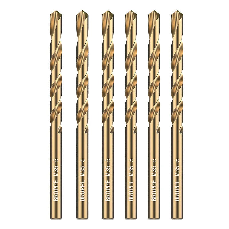 Stainless steel straight shank drill bit set with sizes from 1mm to 10mm for metal and wood drilling.