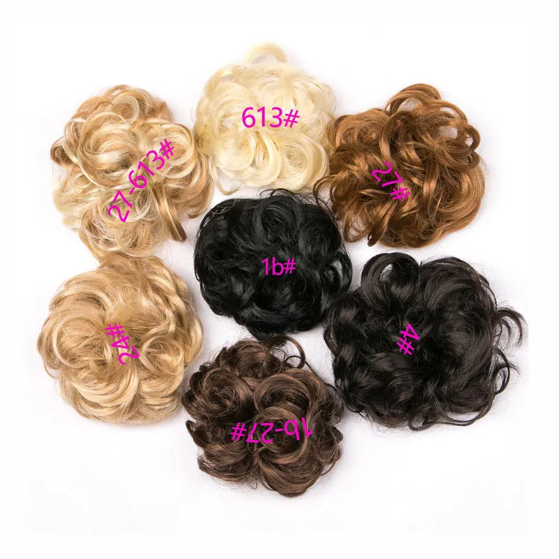 Drawstring curly hair bun hairpiece in fluffy natural style with over 30 colour options including 1B 27 613