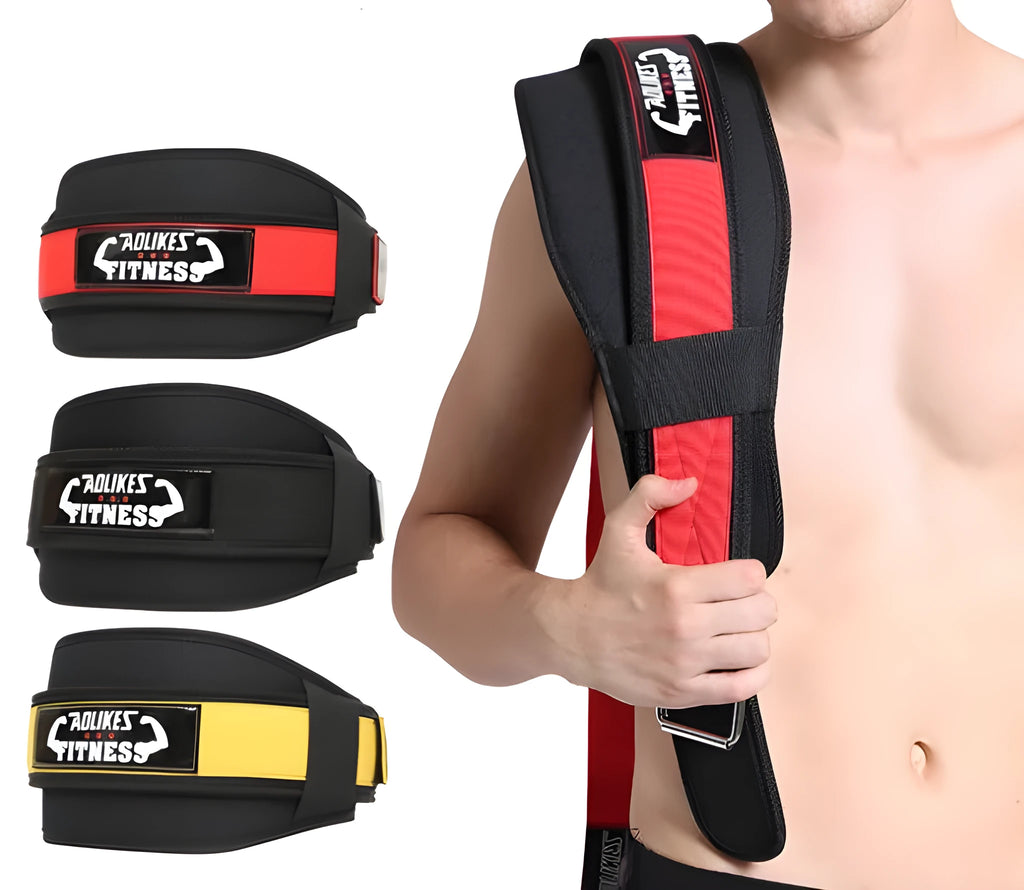 Nylon fitness weightlifting belt in black, red, or yellow for adult gym training