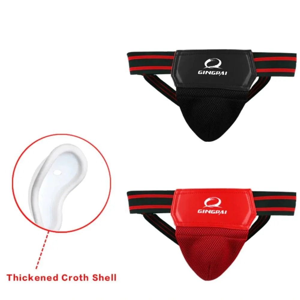 Fighting boxing training crotch protector black hard plastic shell liner elastic band