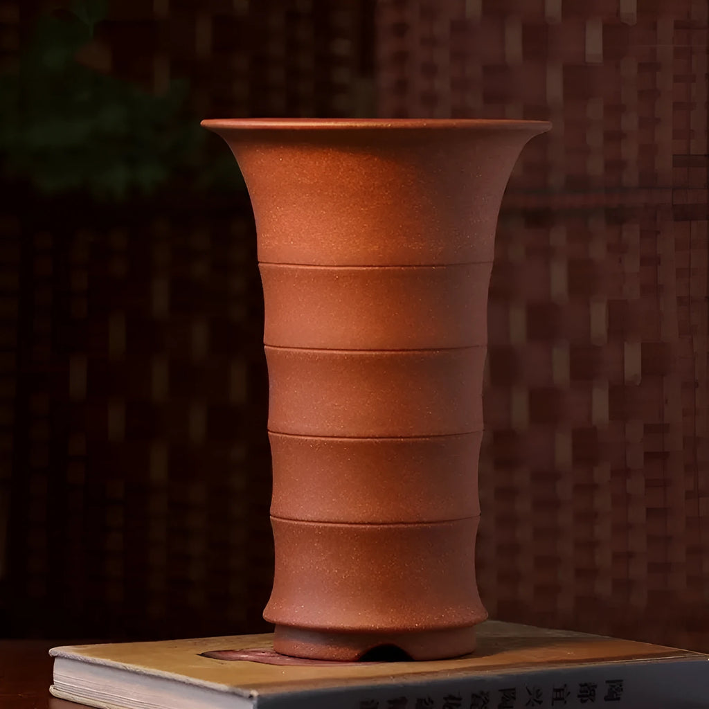 Handmade descending slope mud purple sand ceramic orchid pot for indoor greenery