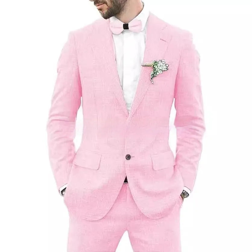 Men's slim fit suit with hemp blend linen fabric in multiple colour options