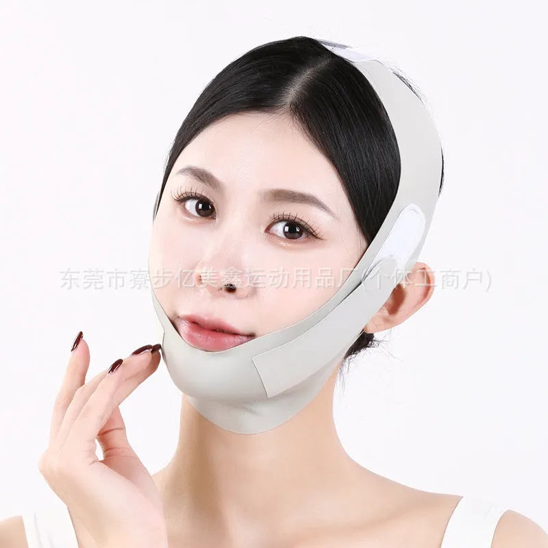 Small V face shaping mask in light breathable fabric, purple and green graphene colours.