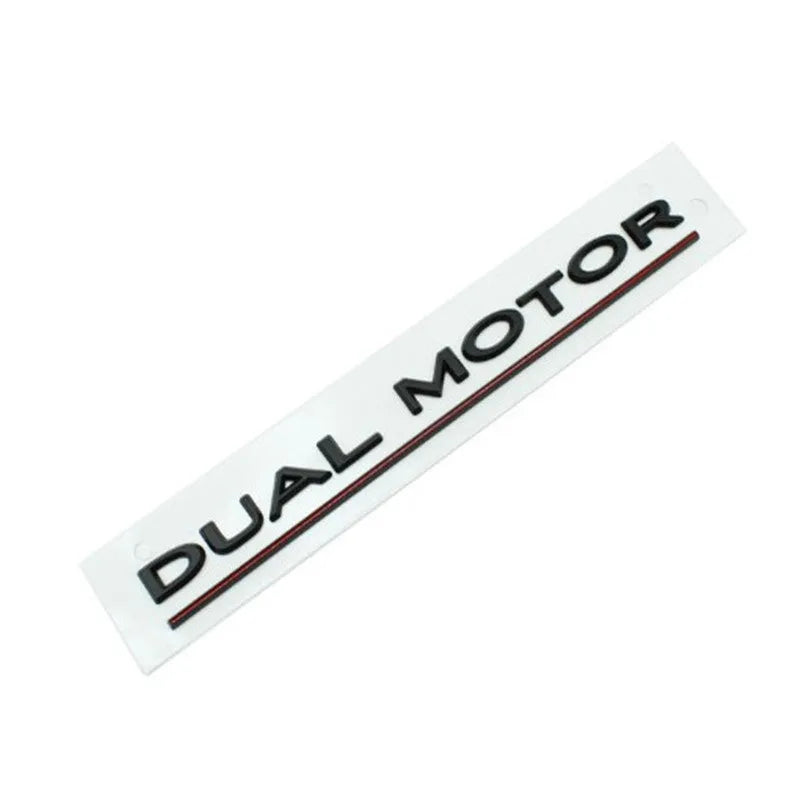 ABS plastic double motor performance badge sticker for Tesla Model 3 bumper.