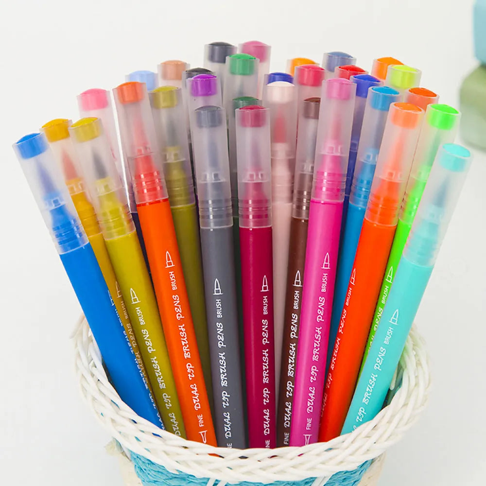 48-colour double-ended watercolour pen set in PP storage box for sketching and illustration.