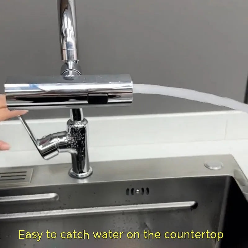 Kitchen faucet waterfall outlet connector with rotating bubbler and electroplated finish