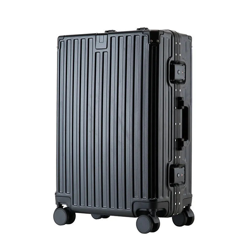 Aluminium frame hard shell ABS PC suitcase in avocado green with universal wheels.