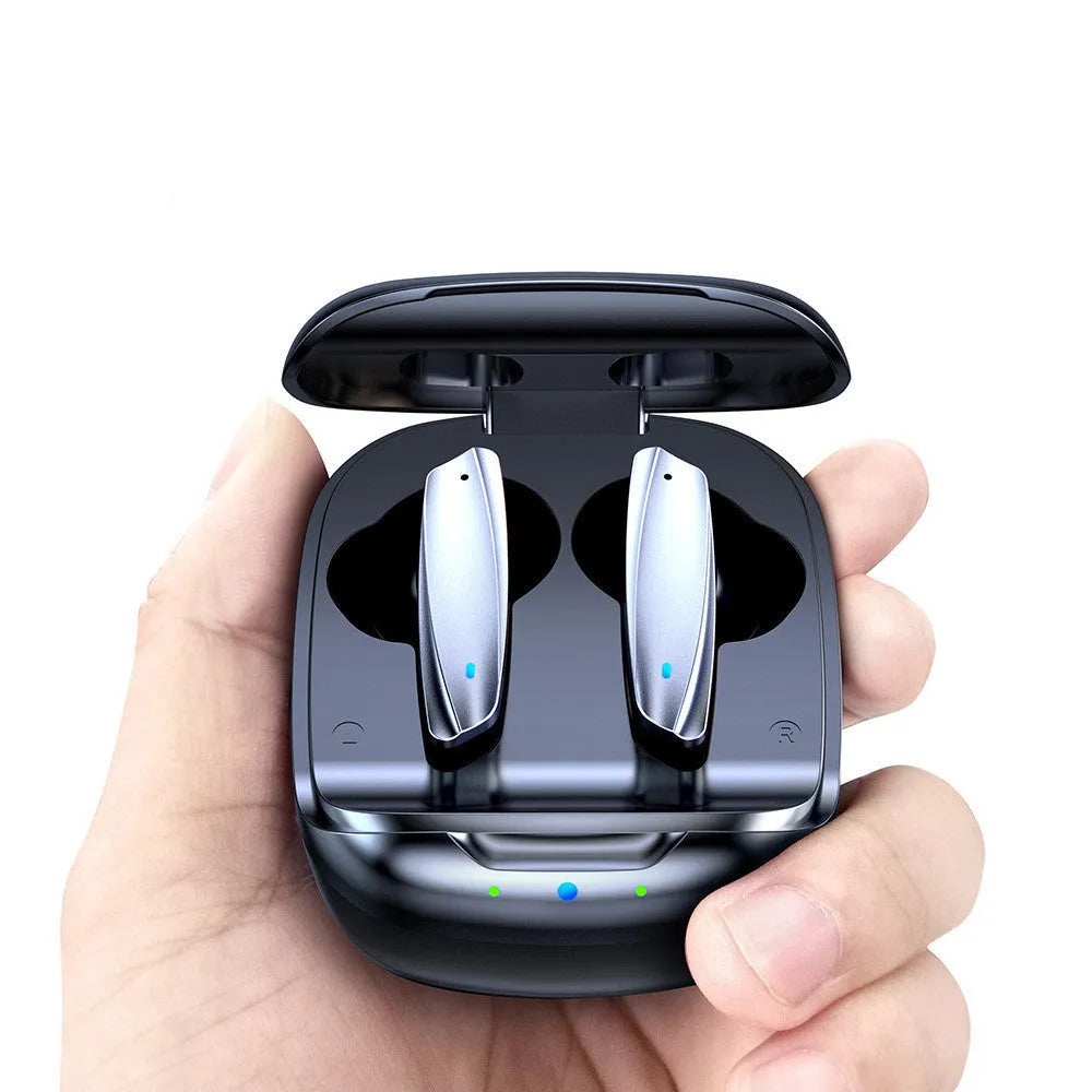 Black and white TWS Bluetooth 5.0 wireless headphones with charging case