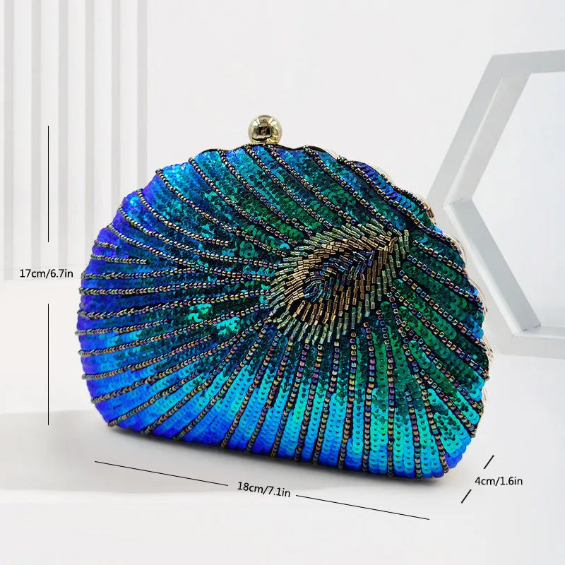 Women's vintage beaded one-shoulder crossbody chain handbag in silk surface polyester with hard three-dimensional shape