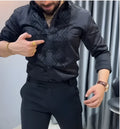 Men's black glitter party shirt with long sleeves and button-down front