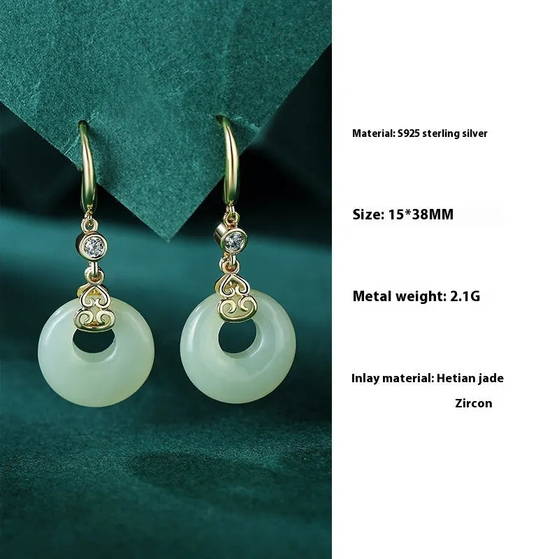 925 sterling silver Chinese-style jewellery set with Hetian jade gourd bracelet, necklace, and earrings