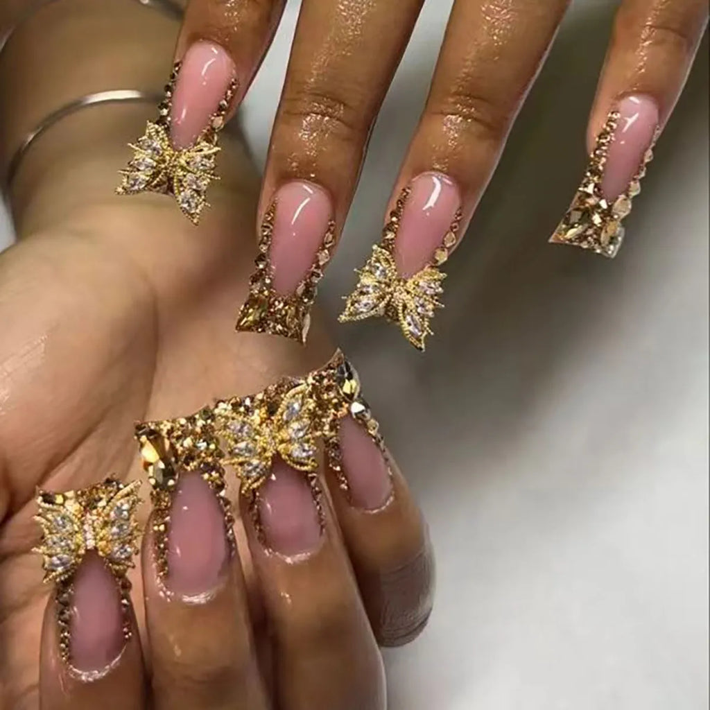 Golden diamond and butterfly debris nail stickers in colour D34 with jelly glue