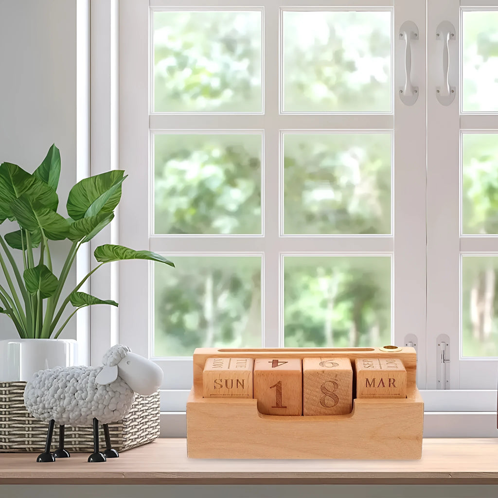 Solid wood simple desk calendar decoration in English small or large size