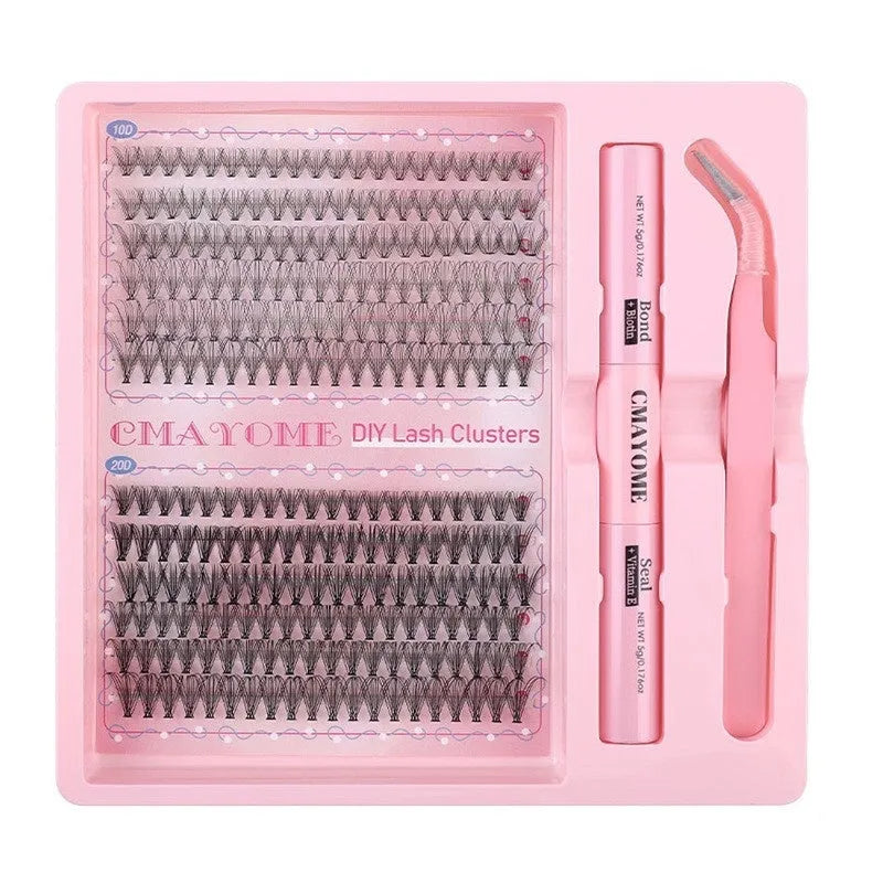 DIY single cluster false eyelashes set with artificial fibre lashes for custom application