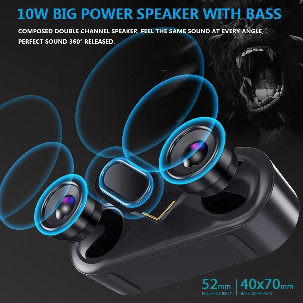 Black wireless Bluetooth speaker with dual speakers 6W output and TF card slot