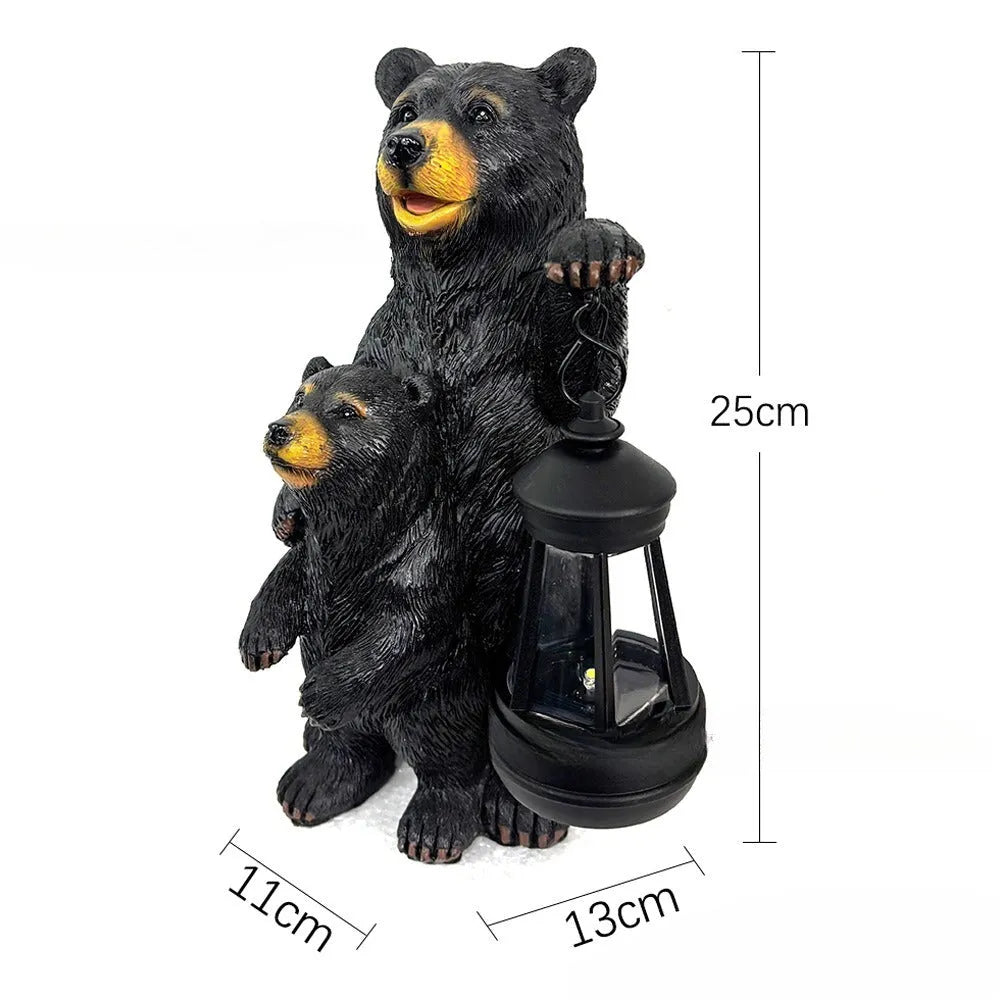 Resin bear lantern ornament in Black Bear or Grizzly Bear Mother And Child design for shelf and cabin decor